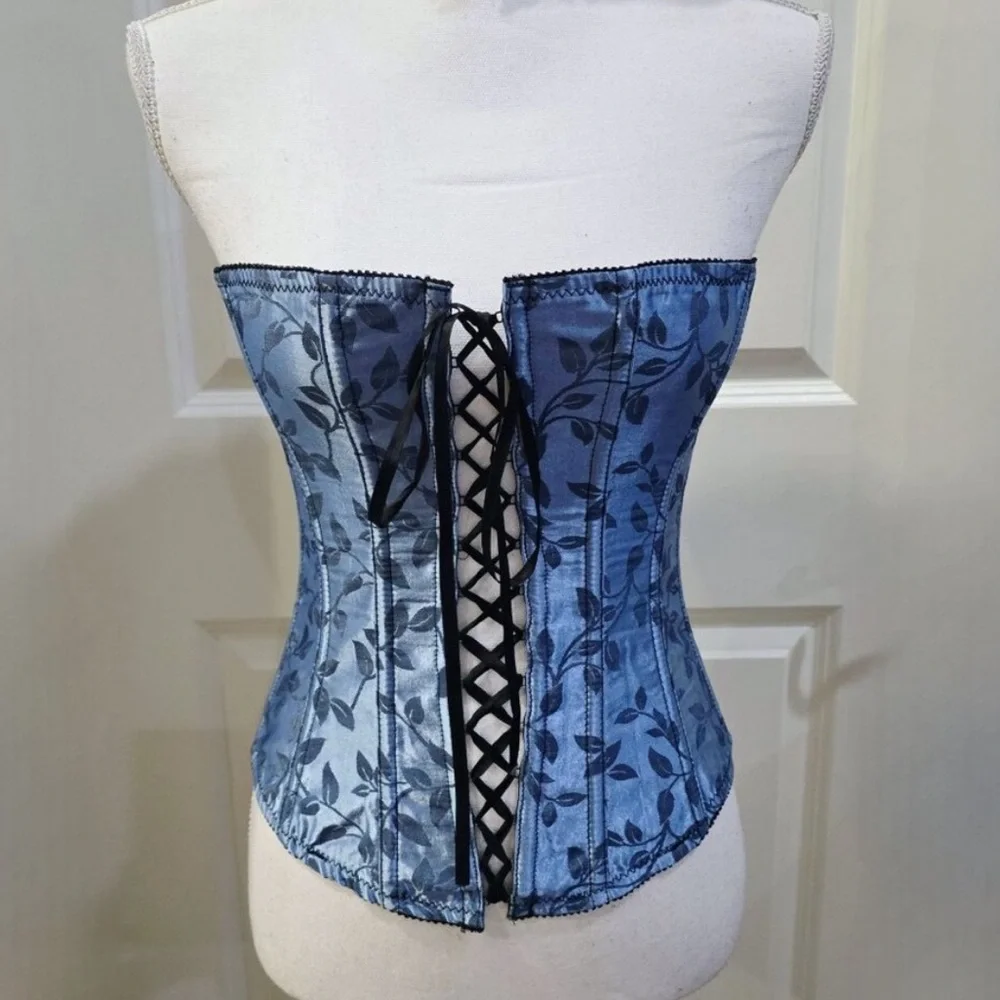NWT Vintage Victoria's Secret Gorgeous Blue Lace Up Corset Bustier Size S - Picture 3 of 10